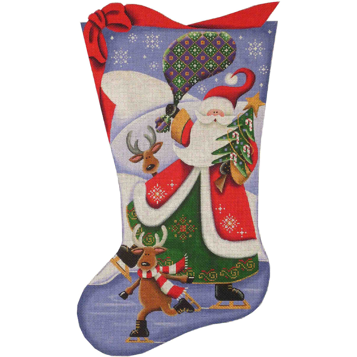 Rebecca Wood Designs Skating With Santa Stocking Needlepoint Canvas - 18M