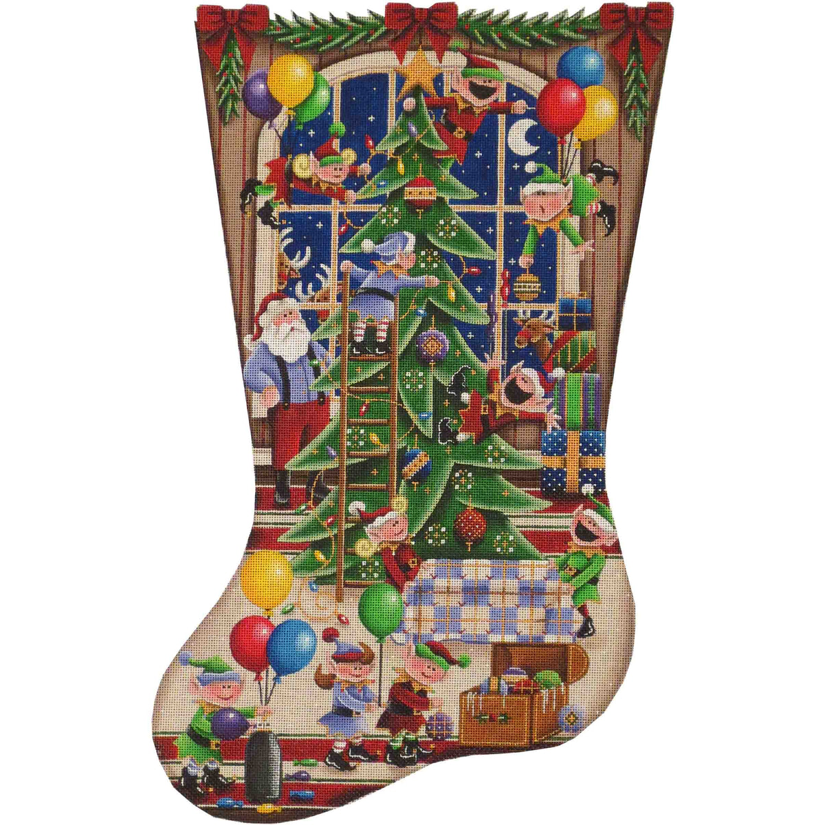 Rebecca Wood Designs Elf Inegenuity Window Stocking Needlepoint Canvas - 13M