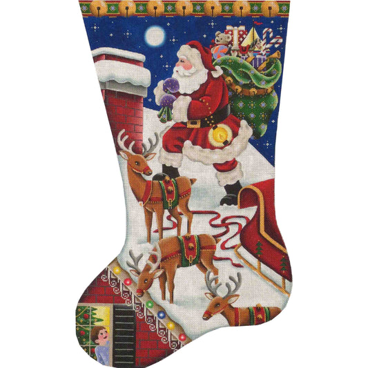 Rebecca Wood Designs On The Roof Top Stocking Needlepoint Canvas - 18M