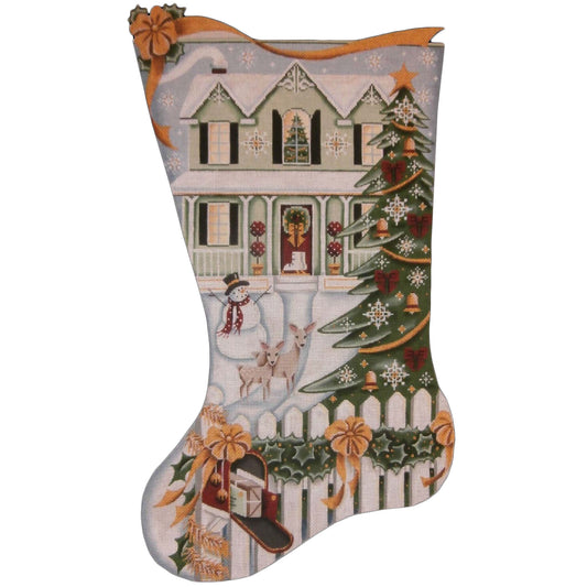 Rebecca Wood Designs Christmas Day Green House Stocking Needlepoint Canvas - 13M