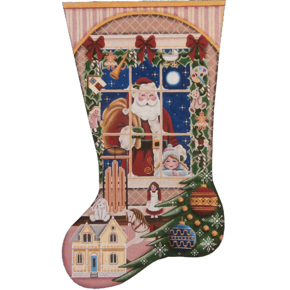 Rebecca Wood Designs Christmas Wishes Girl Stocking Needlepoint Canvas - 13M
