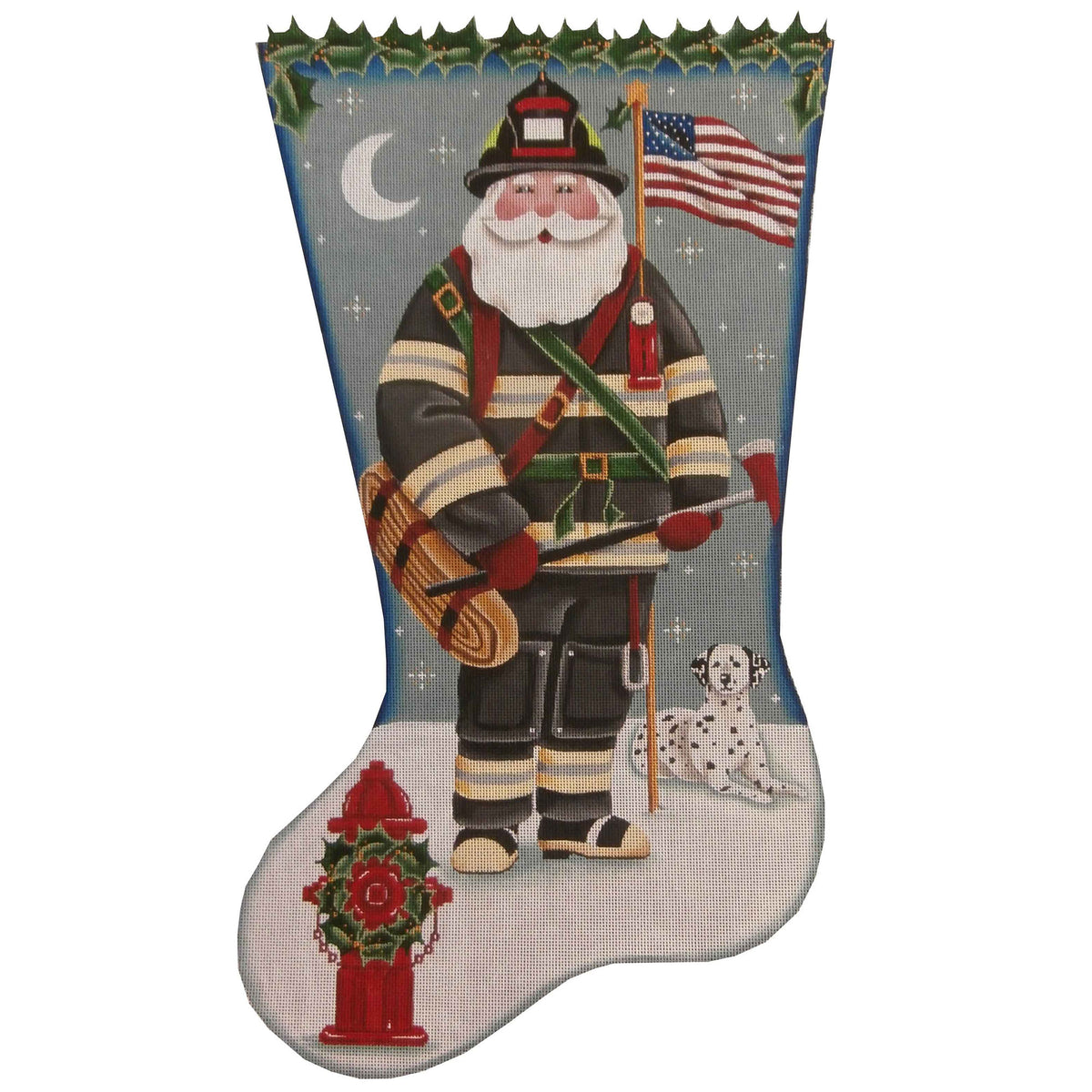 Rebecca Wood Designs Fireman Santa Stocking Needlepoint Canvas - 18M