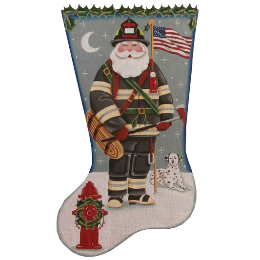 Rebecca Wood Designs Fireman Santa Stocking Needlepoint Canvas - 13M