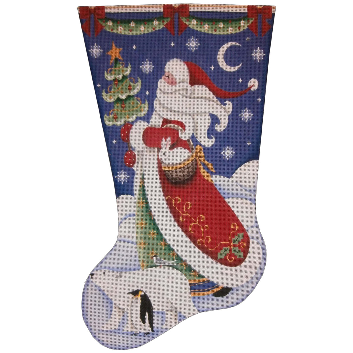 Rebecca Wood Designs Polar Santa Stocking Needlepoint Canvas - 13M