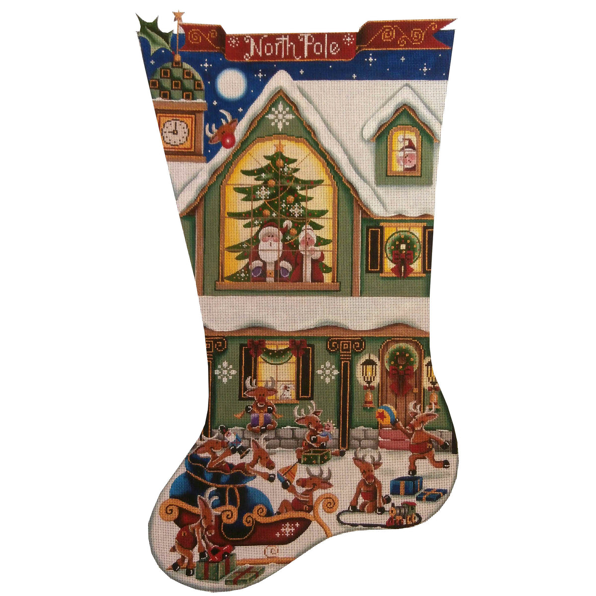 Rebecca Wood Designs Reindeer Games Stocking Needlepoint Canvas - 13M