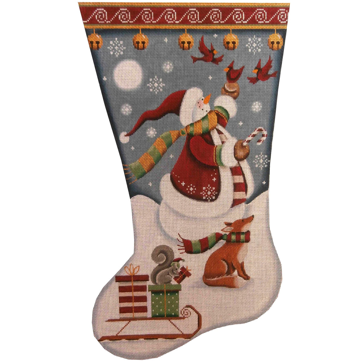Rebecca Wood Designs Snowman Cardinals Stocking Needlepoint Canvas - 18M