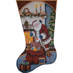 Rebecca Wood Designs Santa by the Fireplace Filling Stocking Needlepoint Canvas - 18M