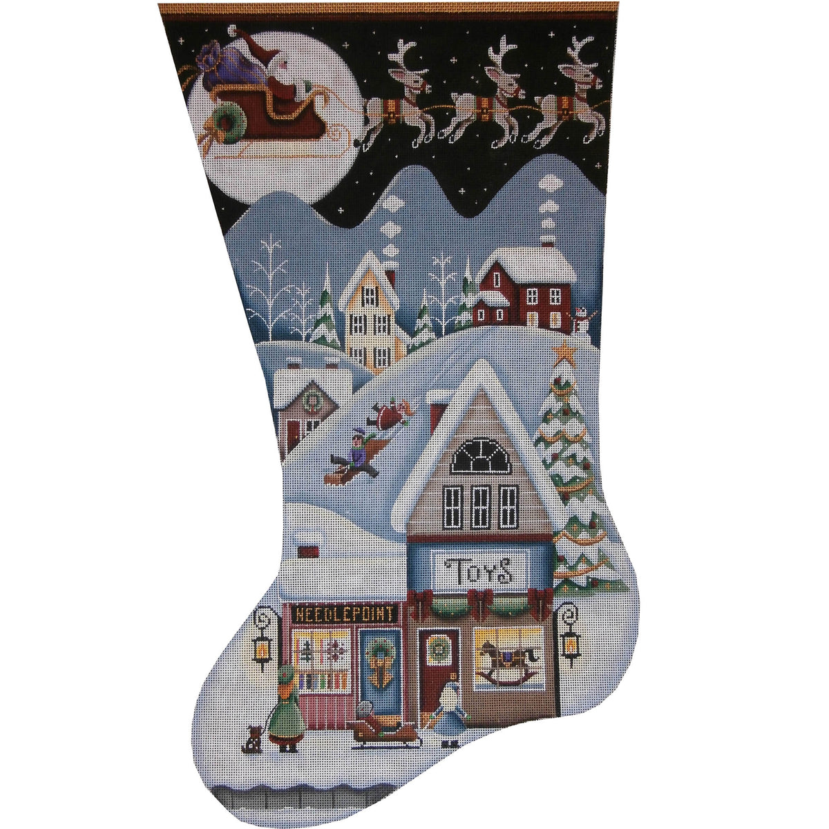 Rebecca Wood Designs Toy Shop Village Stocking Needlepoint Canvas - 13M