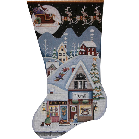 Rebecca Wood Designs Toy Shop Village Stocking Needlepoint Canvas - 18M