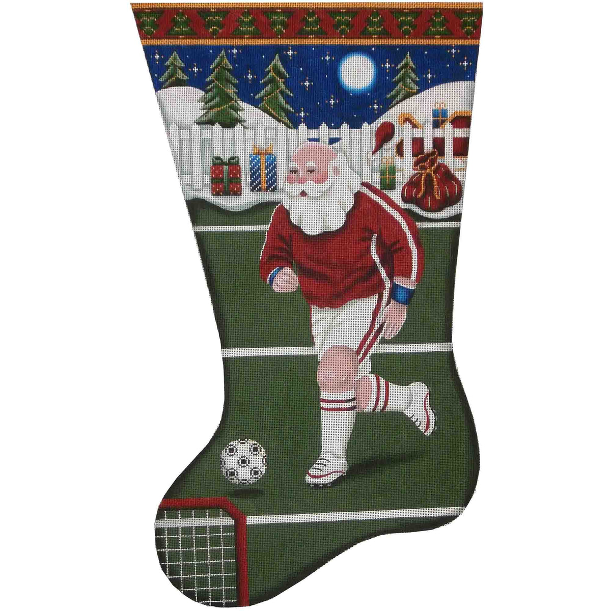 Rebecca Wood Designs Soccer Santa Stocking Needlepoint Canvas - 13M