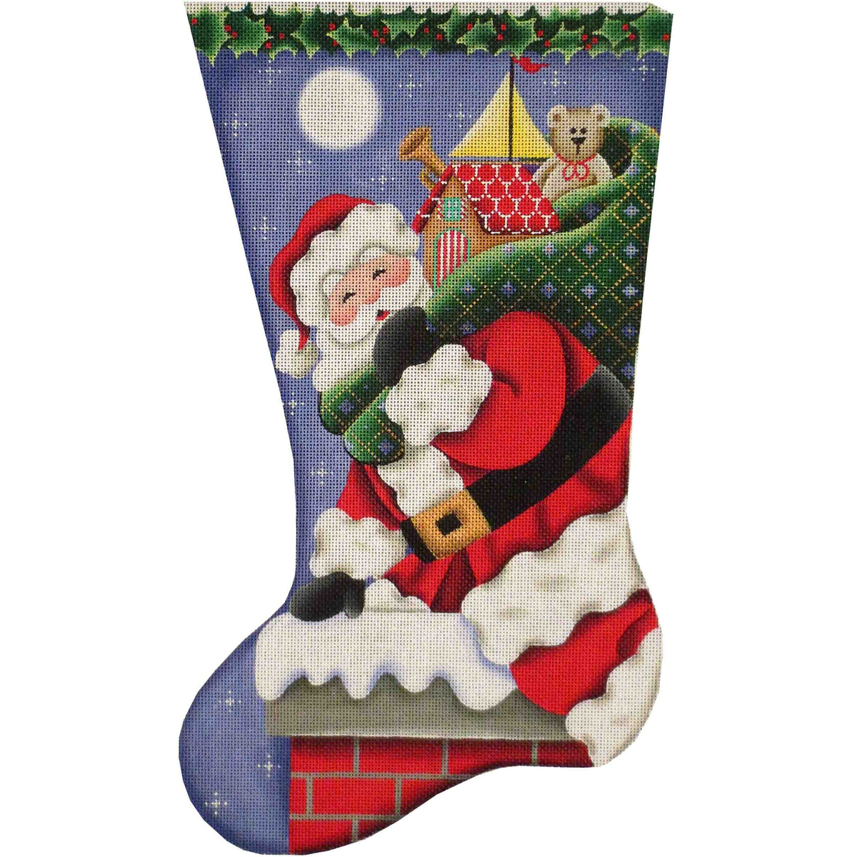 Rebecca Wood Designs Down The Chimney Stocking Needlepoint Canvas - 18M