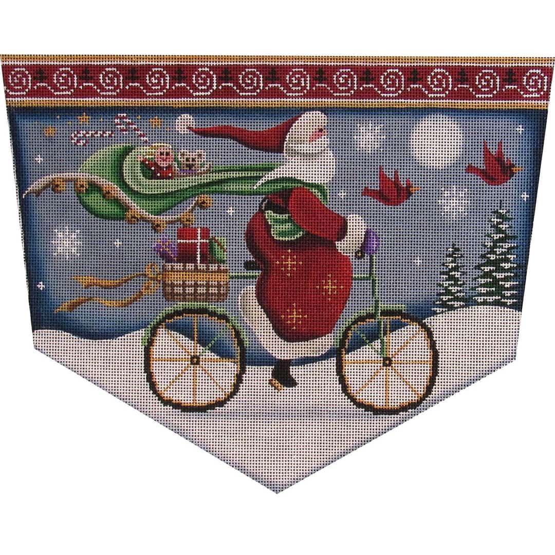 Rebecca Wood Designs Bicycle Santa Needlepoint Canvas - 13M