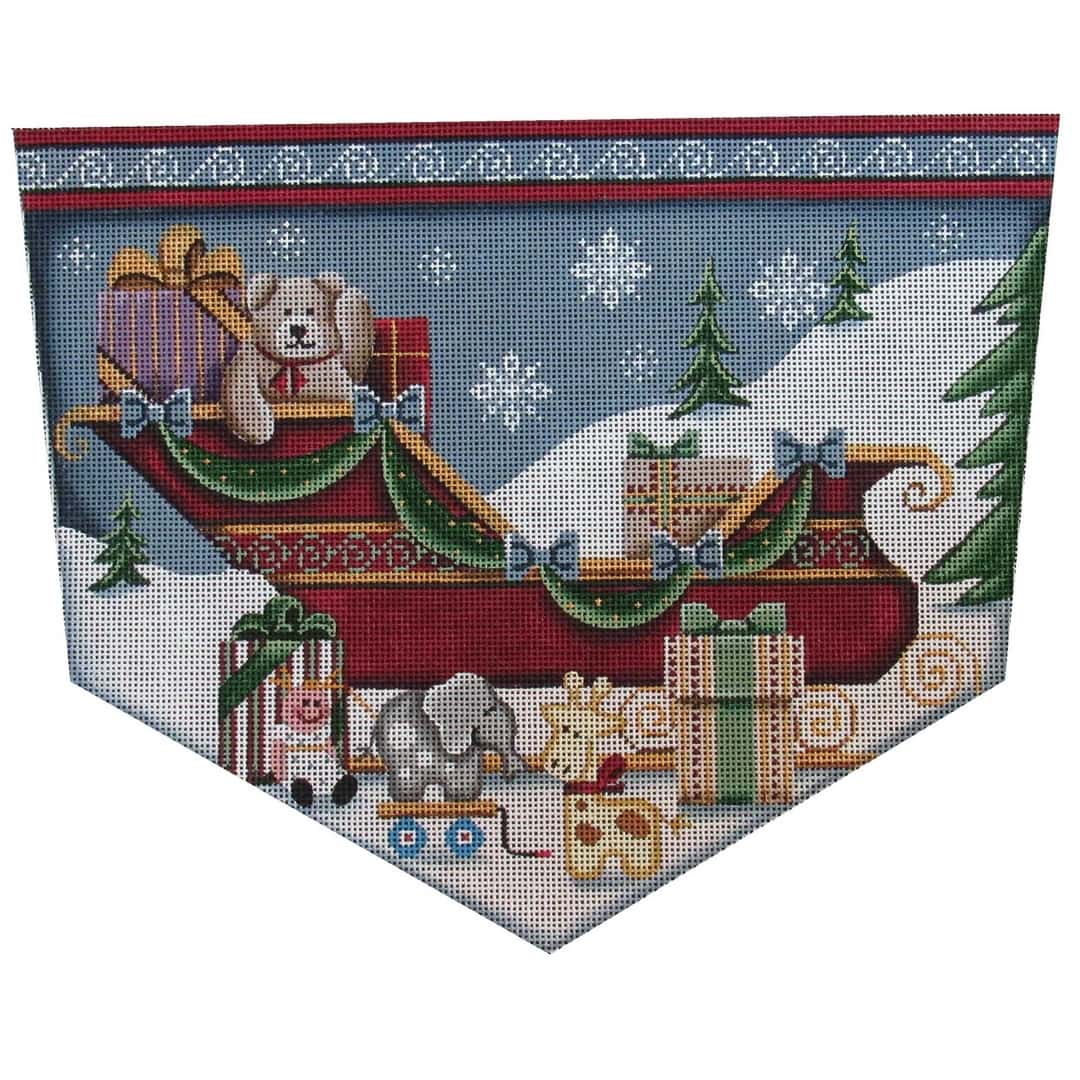 Rebecca Wood Designs Teddy in the Sleigh Needlepoint Canvas - 18M