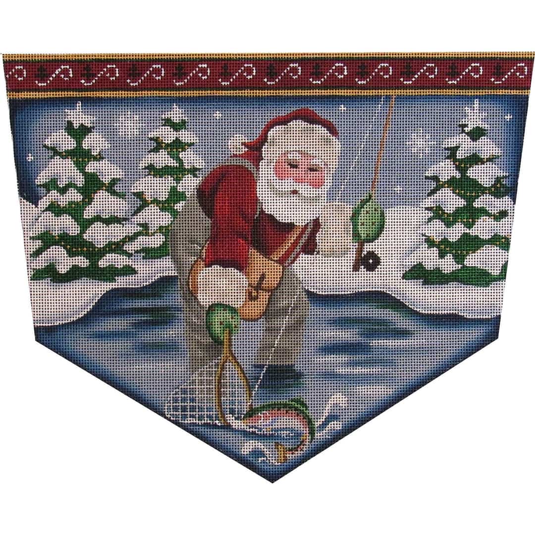 Rebecca Wood Designs Fly Fishing Santa Needlepoint Canvas - 13M