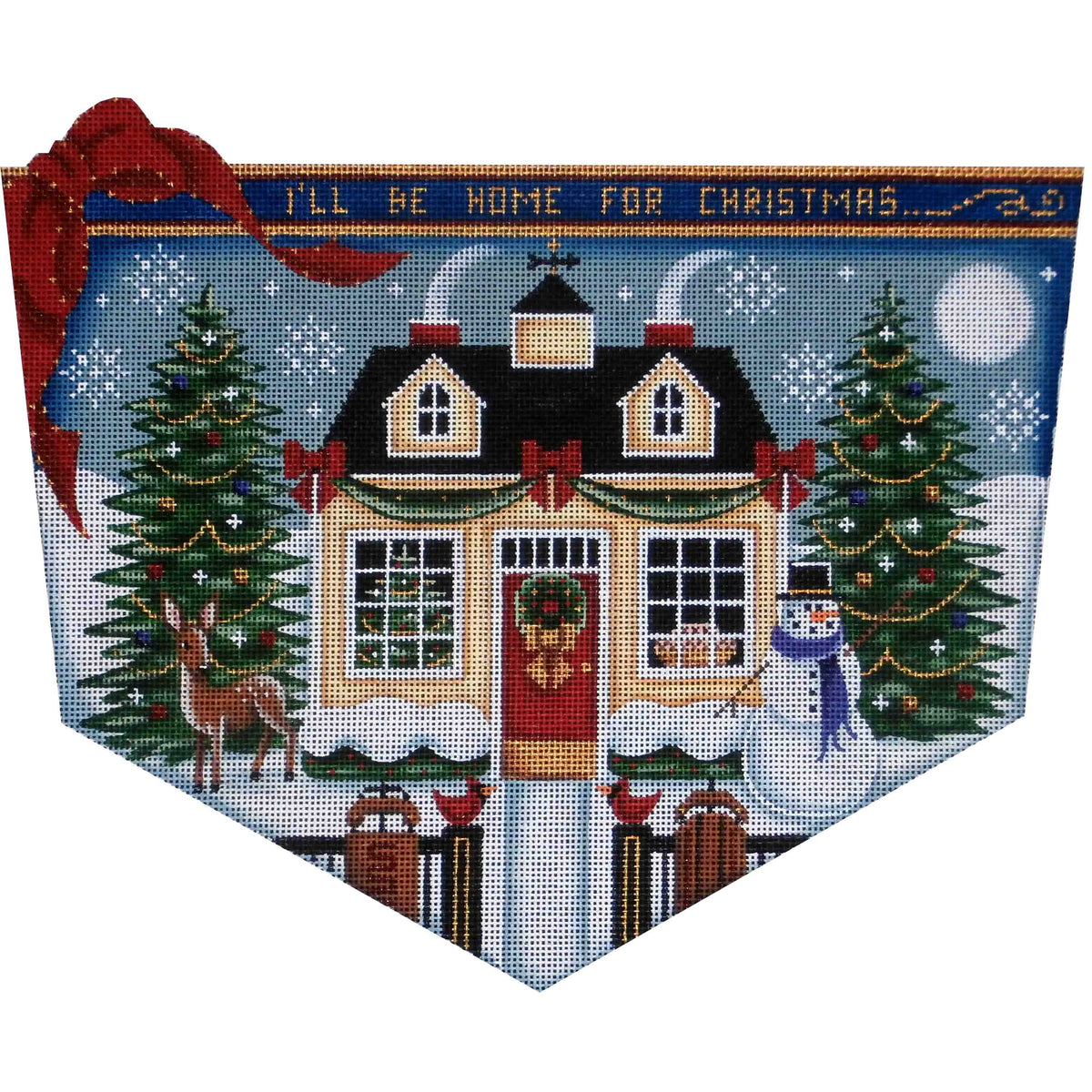 Rebecca Wood Designs Christmas Cottage Needlepoint Canvas - 13M