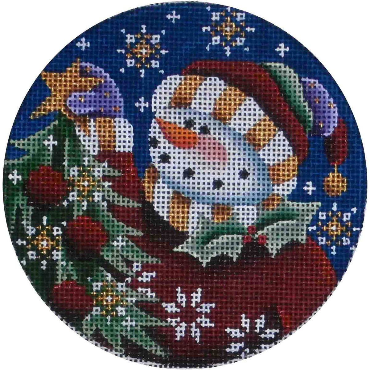Rebecca Wood Designs Snowman Star Ornament Needlepoint Canvas