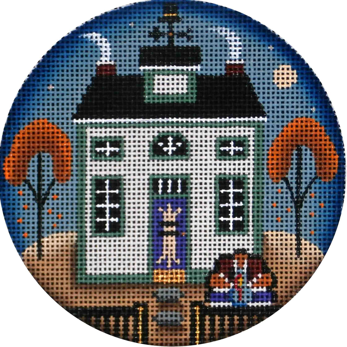 Rebecca Wood Designs Thanksgiving Cottage Ornament Needlepoint Canvas
