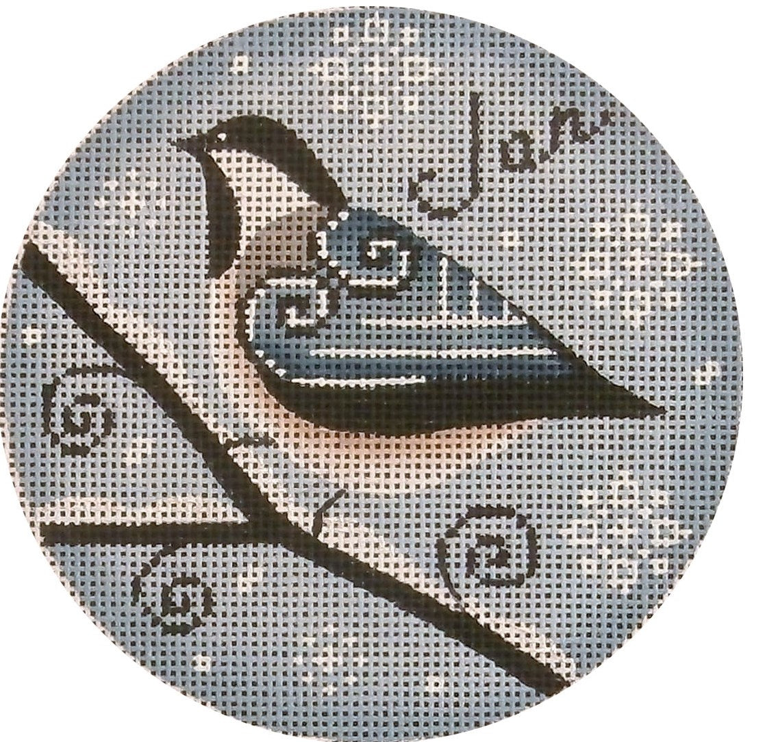 Rebecca Wood Designs January Bird with Snowflakes Needlepoint Canvas