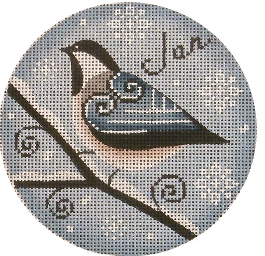 Rebecca Wood Designs January Bird with Snowflakes Needlepoint Canvas