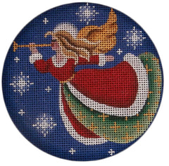 Rebecca Wood Designs Horn Angel in Red Gown Needlepoint Canvas - 18M