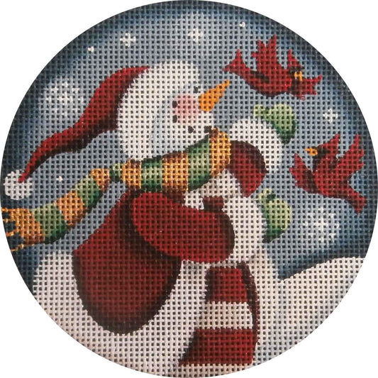 Rebecca Wood Designs Folk Snowman with Cardinal Birds Needlepoint Canvas - 13M