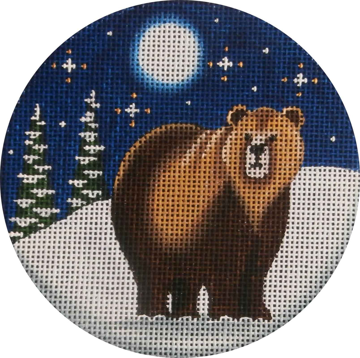 Rebecca Wood Designs Gizzly Bear & Moon Needlepoint Canvas - 13M