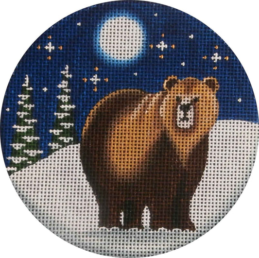 Rebecca Wood Designs Gizzly Bear & Moon Needlepoint Canvas - 13M