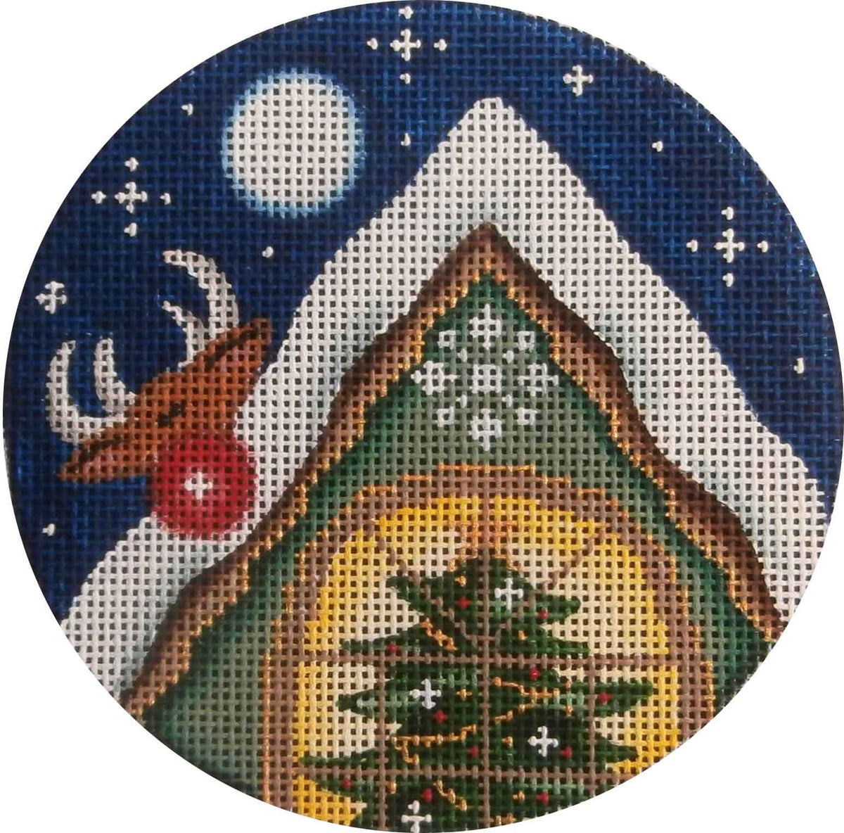 Rebecca Wood Designs Rudolph & House Needlepoint Canvas - 13M