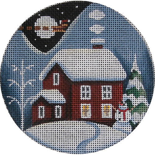 Rebecca Wood Designs Red Winter Cabin with Snowman Needlepoint Canvas - 18M