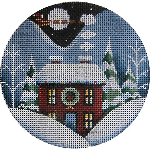 Rebecca Wood Designs Wreath Winter Cabin Needlepoint Canvas