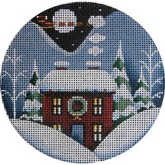 Rebecca Wood Designs Wreath Winter Cabin Needlepoint Canvas