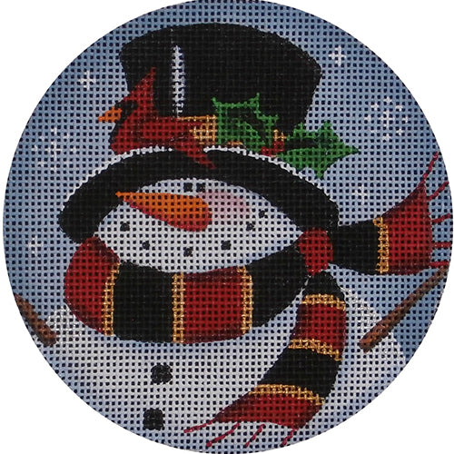 Rebecca Wood Designs Topper Snowman with Bird & Holly Leaves Needlepoint Canvas