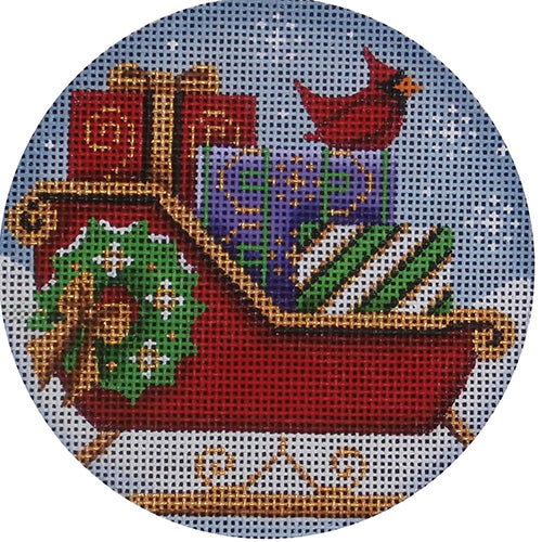 Rebecca Wood Designs Sleigh & Presents with Bird Needlepoint Canvas