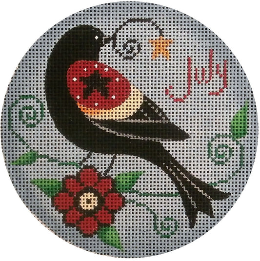 Rebecca Wood Designs July Black Bird Needlepoint Canvas