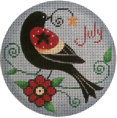 Rebecca Wood Designs July Black Bird Needlepoint Canvas