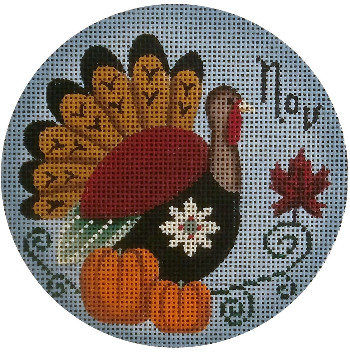 Rebecca Wood Designs November Bird with Pumpkin Needlepoint Canvas