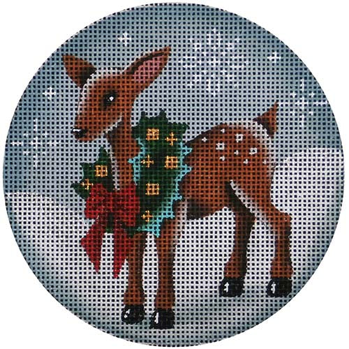 Rebecca Wood Designs Wreath Reindeer Ornament Needlepoint Canvas