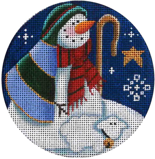 Rebecca Wood Designs Snowman Shepherd Ornament Needlepoint Canvas