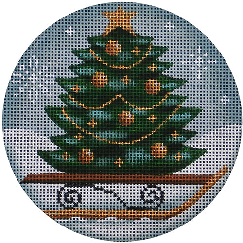 Rebecca Wood Designs Sledding A Tree Ornament Needlepoint Canvas