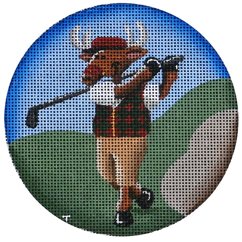 Rebecca Wood Designs Golf Reindeer Needlepoint Canvas