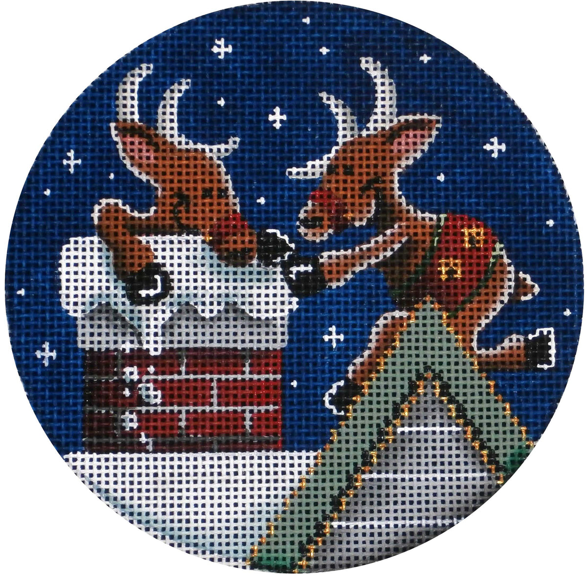 Rebecca Wood Designs Sneaking Down The Chimney Ornament Needlepoint Canvas