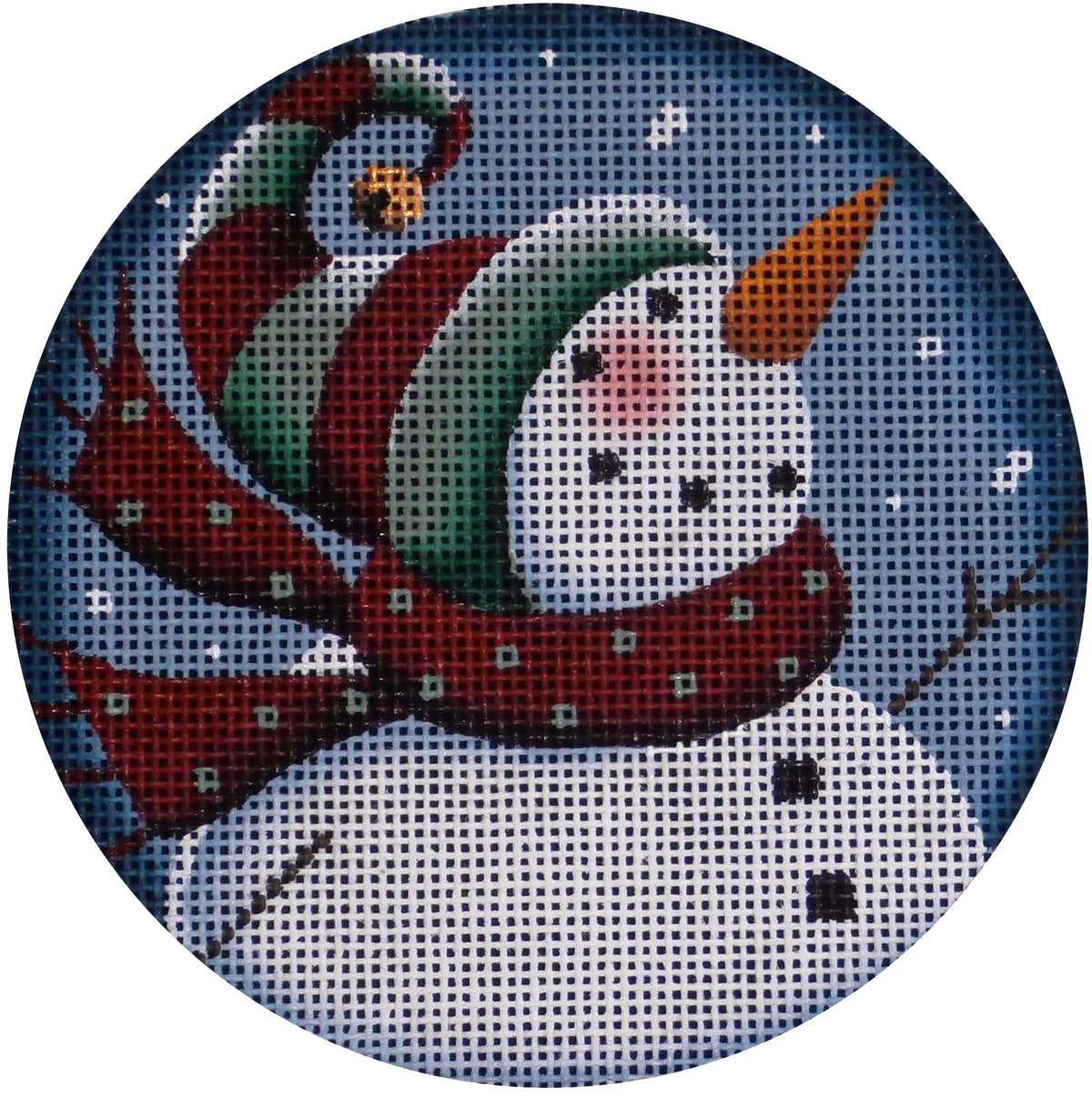 Rebecca Wood Designs Curly Snowman Ornament Needlepoint Canvas