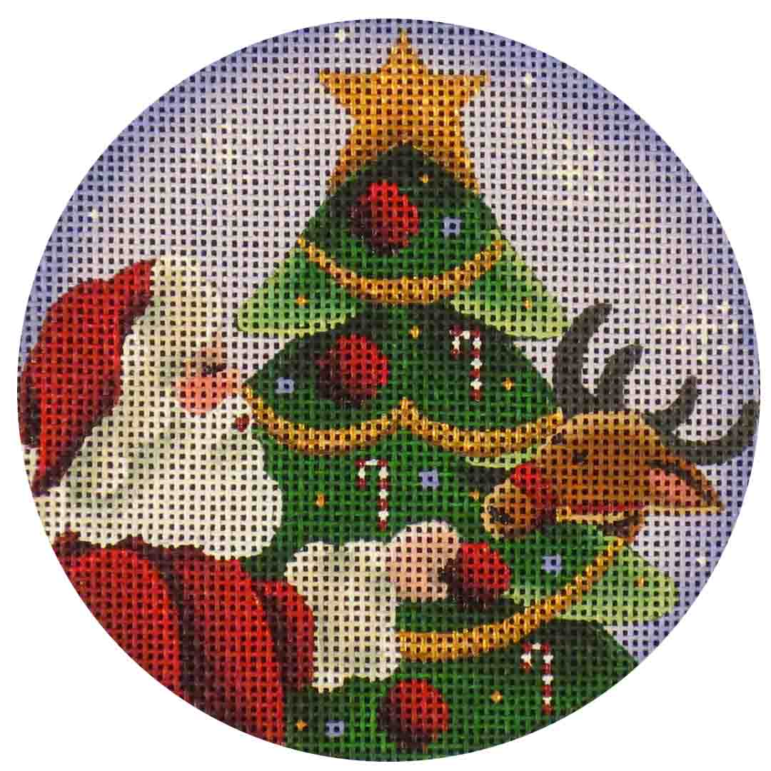 Rebecca Wood Designs Round the Tree Santa & Reindeer Needlepoint Canvas