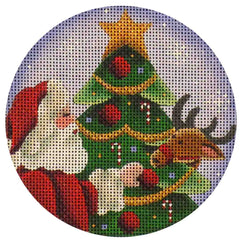 Rebecca Wood Designs Round the Tree Santa & Reindeer Needlepoint Canvas