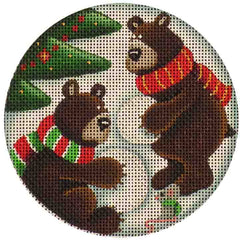 Rebecca Wood Designs Bear Building a Snowman Needlepoint Canvas