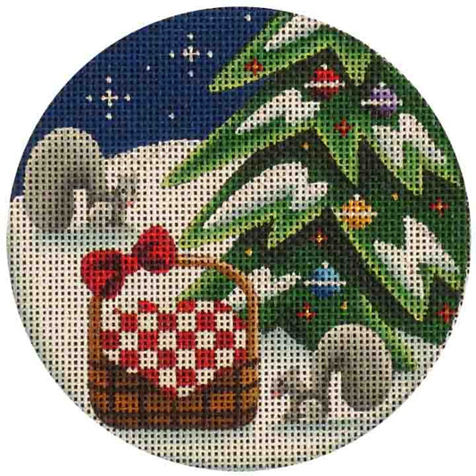 Rebecca Wood Designs Squirrels Basket & Christmas Tree Needlepoint Canvas