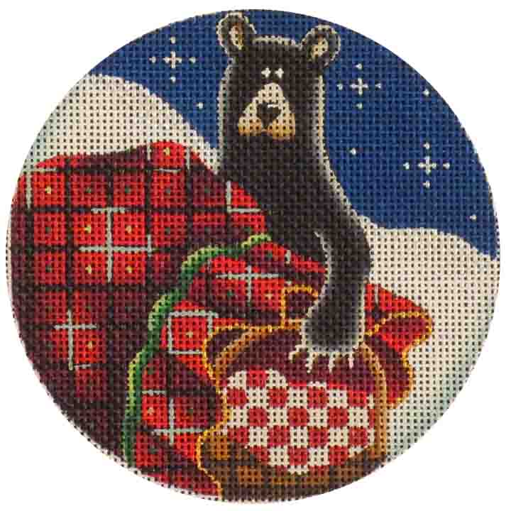 Rebecca Wood Designs Christmas Basket & Bear Needlepoint Canvas