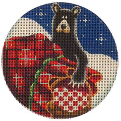 Rebecca Wood Designs Christmas Basket & Bear Needlepoint Canvas