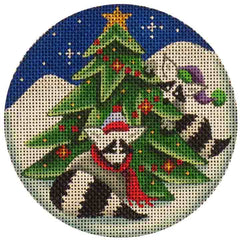Rebecca Wood Designs Raccoons Decorating Christmas Tree Needlepoint Canvas