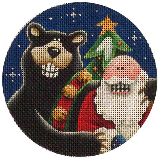 Rebecca Wood Designs Bear Hug Santa & Christmas Tree Needlepoint Canvas